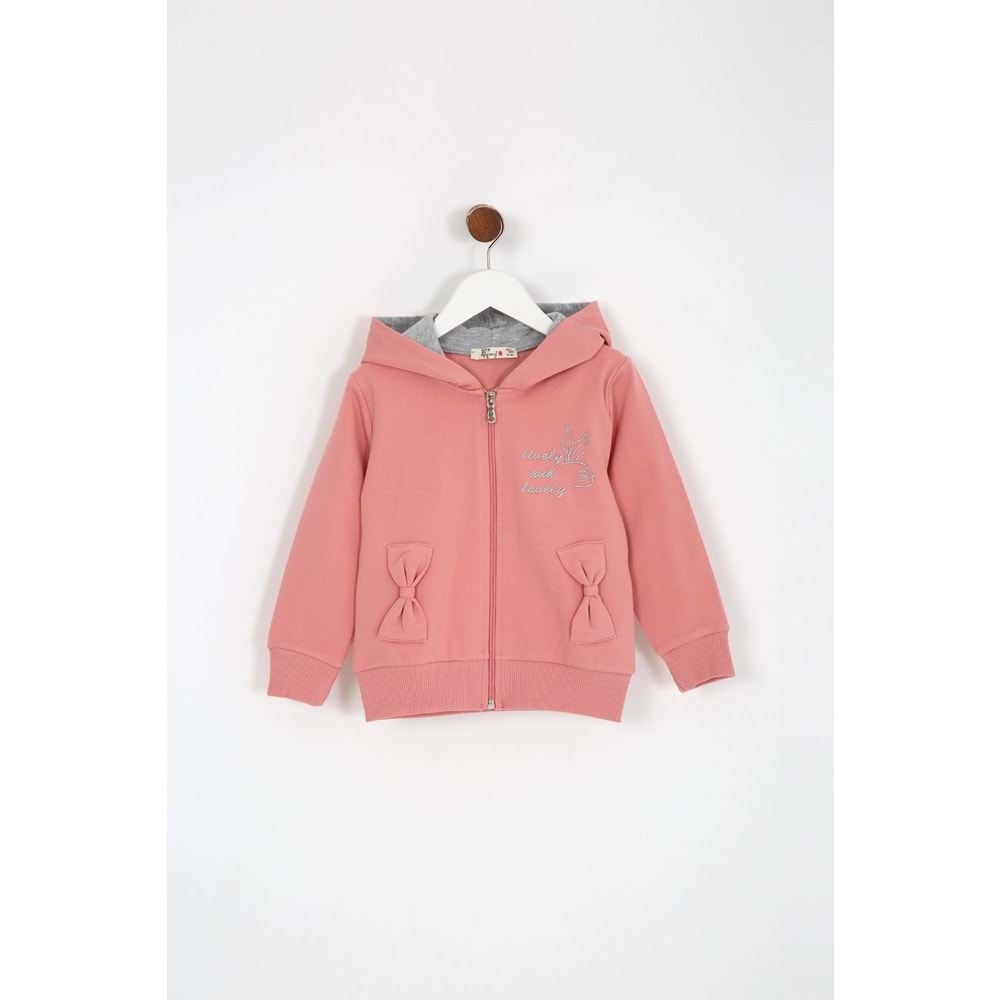 Kız Çocuk Hırka Yazılı Tavşan Baskılı - Gül Kurusu (98/122)