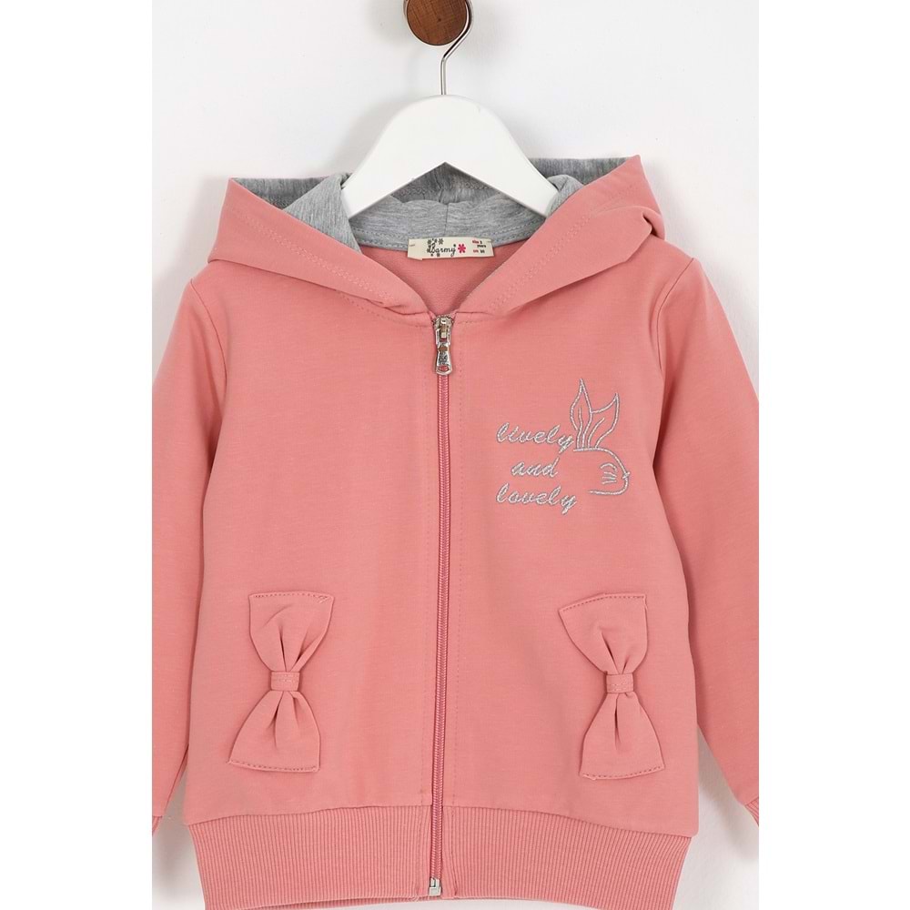 Kız Çocuk Hırka Yazılı Tavşan Baskılı - Gül Kurusu (98/122)