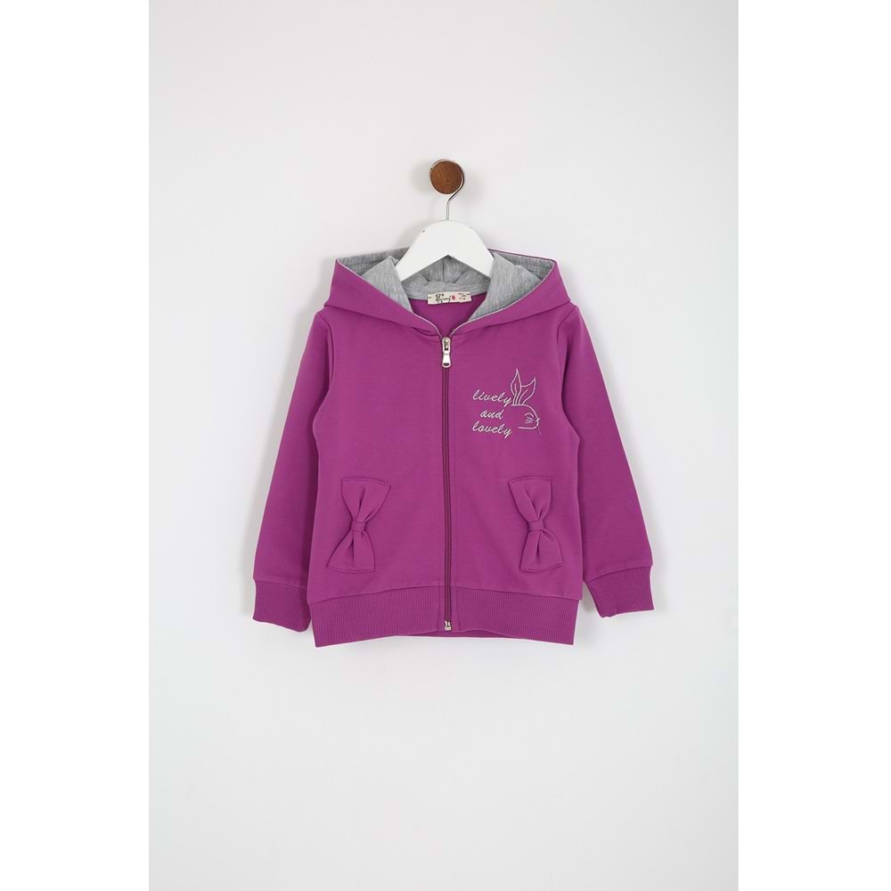 Kız Çocuk Hırka Yazılı Tavşan Baskılı - Mürdüm (98/122)