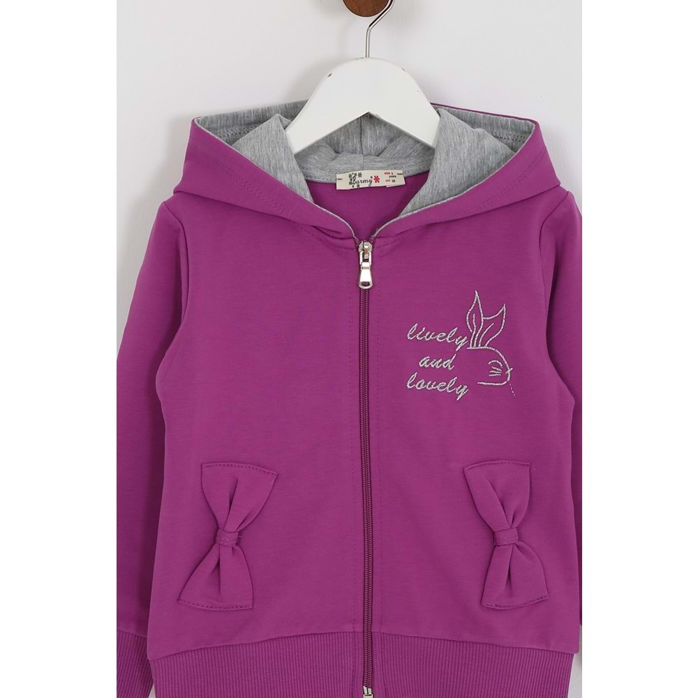 Kız Çocuk Hırka Yazılı Tavşan Baskılı - Mürdüm (98/122)