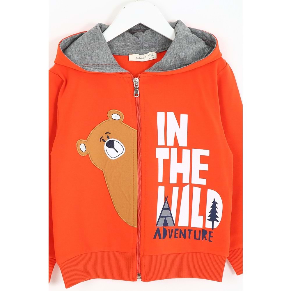 Erkek Çocuk Eşofman Takımı Ayıcık Nakışlı - Oranj (98/122)