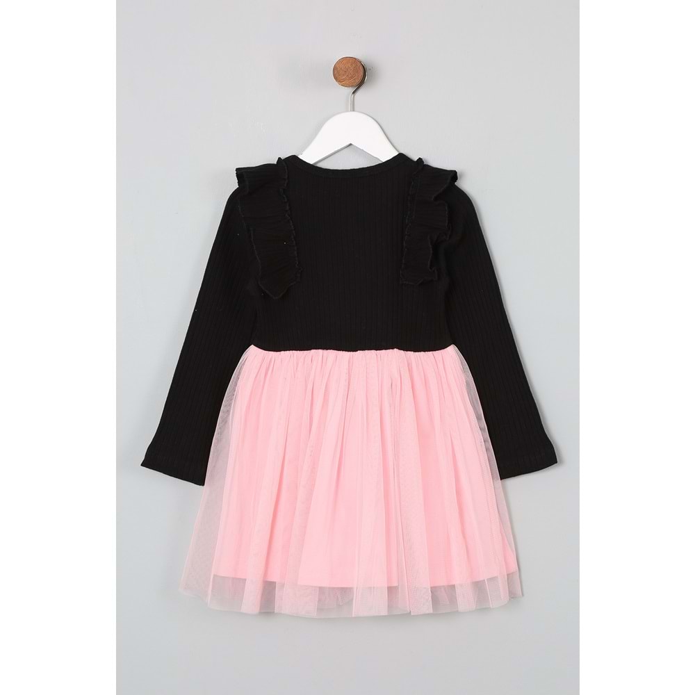 Kız Çocuk Elbise Ahşap Düğmeli - Bebe Pembe (98/122)