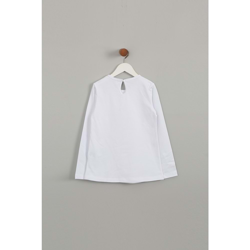 Kız Çocuk Tişört Yakası Dantelli - Beyaz (128/152)