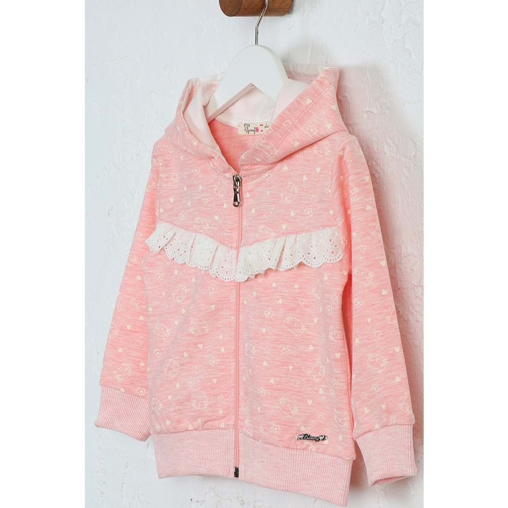 Kız Çocuk Hırka Kedi Desen - Pembe Melanj (92/116)