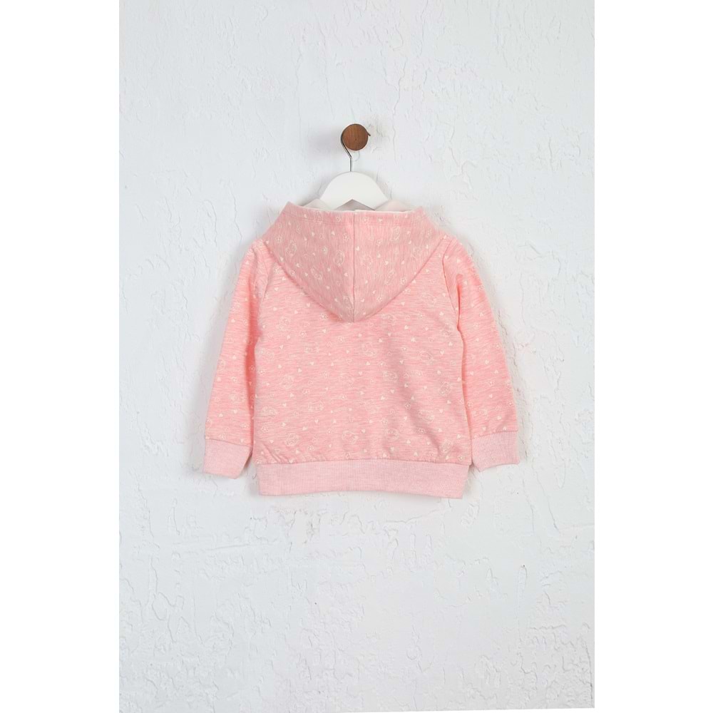 Kız Çocuk Hırka Kedi Desen - Pembe Melanj (92/116)