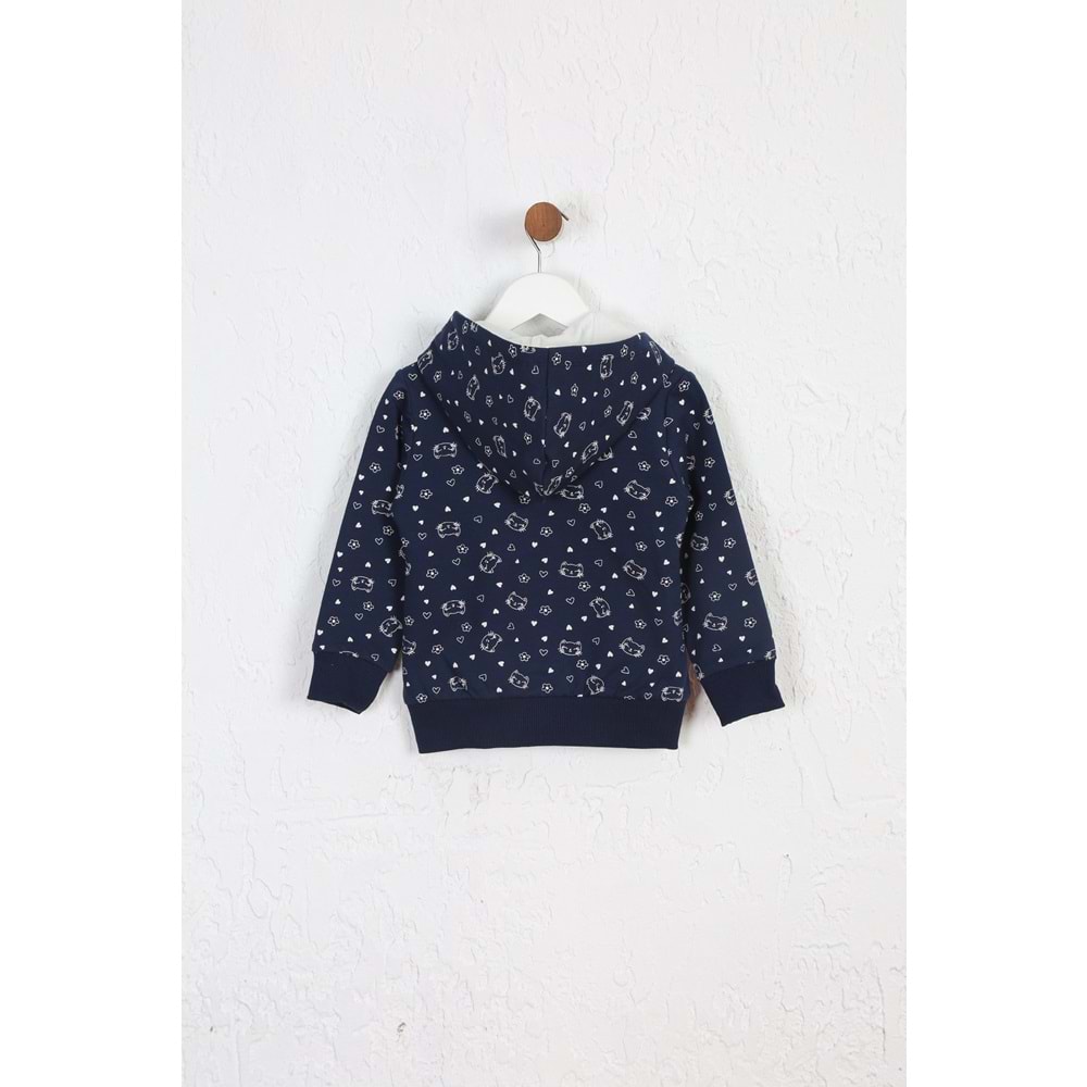 Kız Çocuk Hırka Kedi Desen - Lacivert Melanj (92/116)