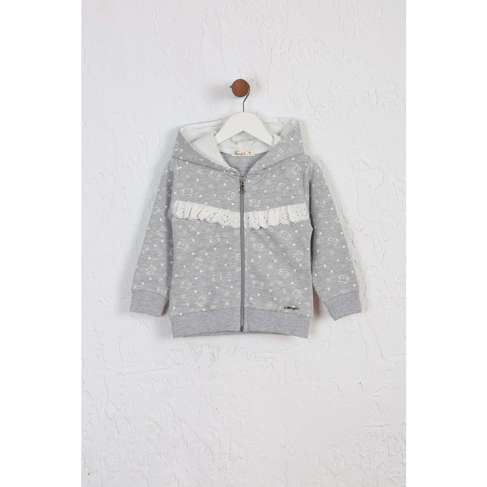 Kız Çocuk Hırka Kedi Desen - Gri Melanj (92/116)