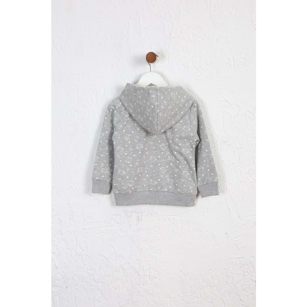 Kız Çocuk Hırka Kedi Desen - Gri Melanj (92/116)