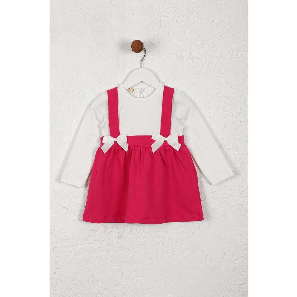 Kız Çocuk Elbise Askılı Kurdeleli - Koyu Fuşya (74/98)