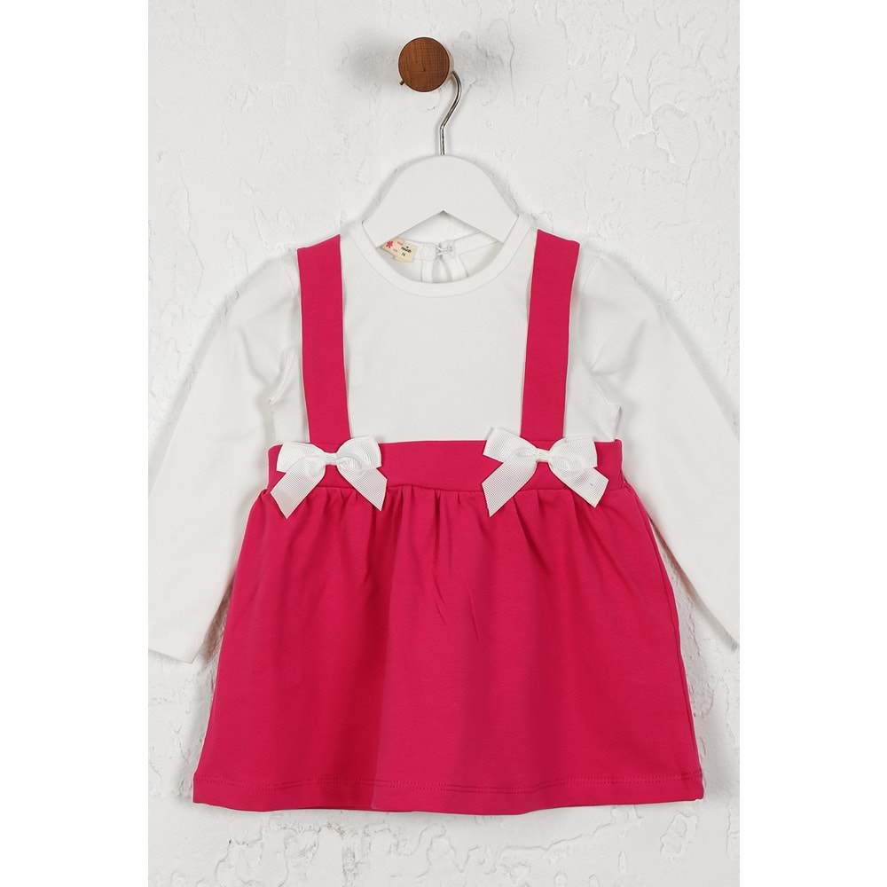 Kız Çocuk Elbise Askılı Kurdeleli - Koyu Fuşya (74/98)