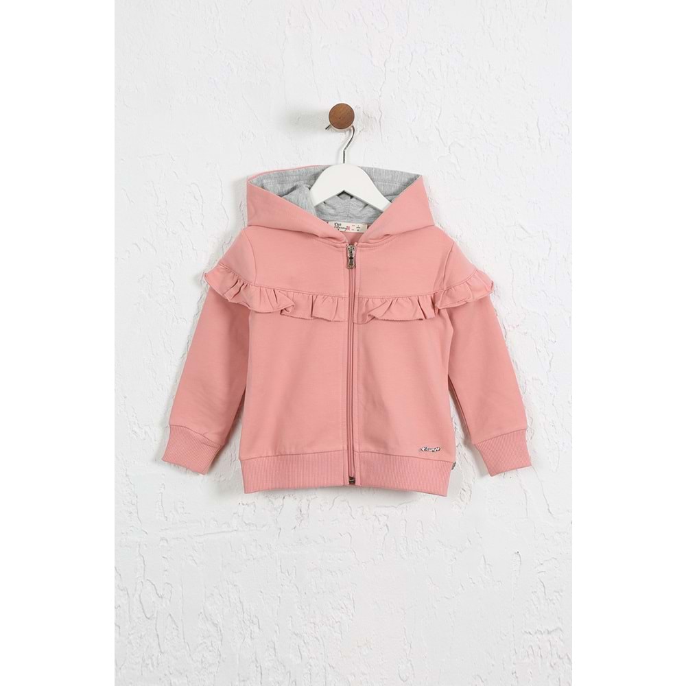 Kız Çocuk Hırka Göğsü Fırfırlı - Gül Kurusu (98/1222)