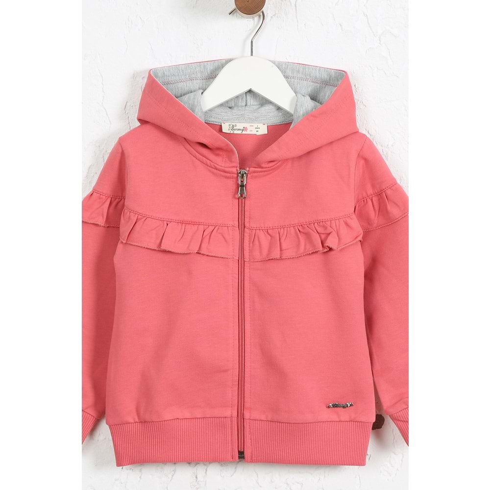 Kız Çocuk Hırka Göğsü Fırfırlı - Gül Kurusu (98/1222)