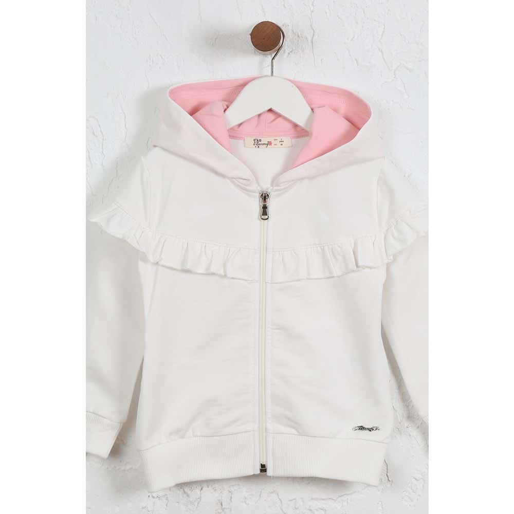 Kız Çocuk Hırka Göğsü Fırfırlı - Krem (98/122)