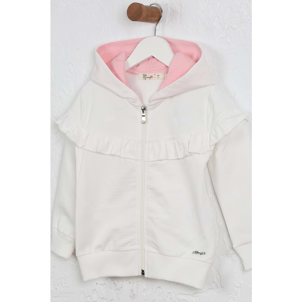 Kız Çocuk Hırka Göğsü Fırfırlı - Krem (98/122)