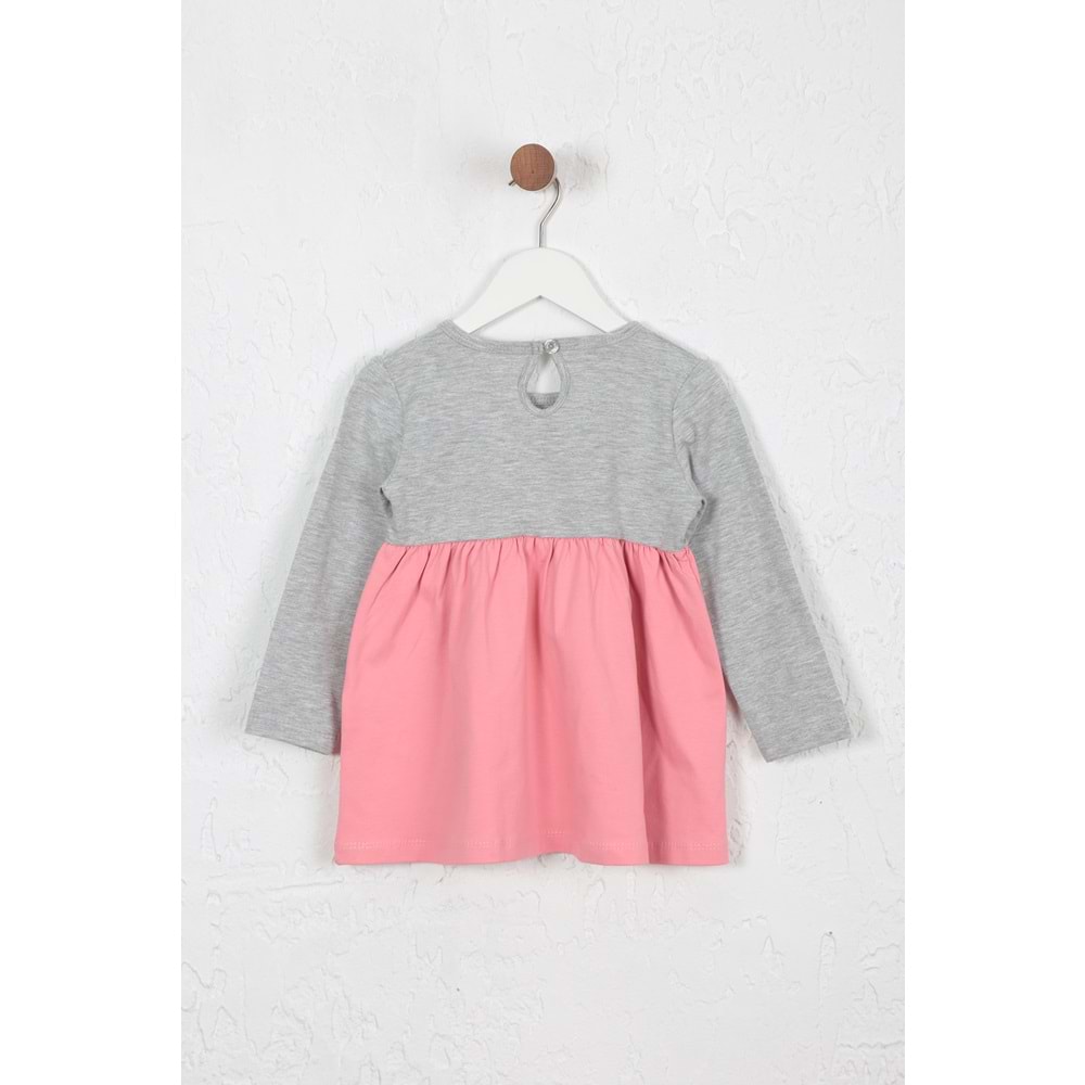 Kız Çocuk Elbise Kurdeleli Ayıcık Baskılı - Gri (86/110)