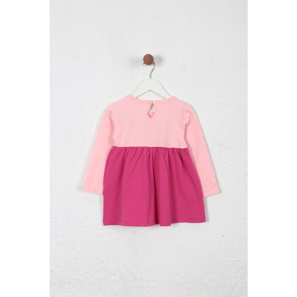 Kız Çocuk Elbise Kurdeleli Ayıcık Baskılı - Bebe Pembe (86/110)