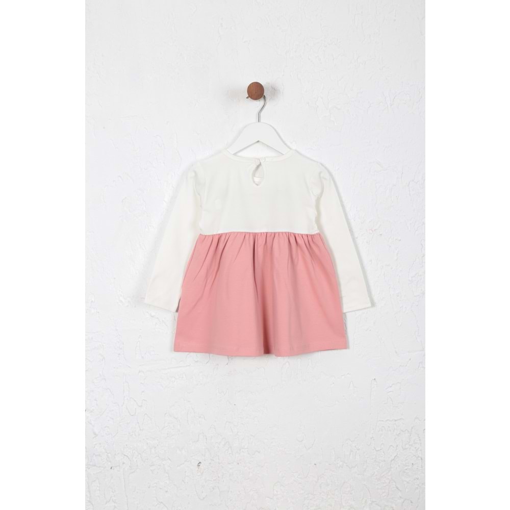 Kız Çocuk Elbise Kurdeleli Ayıcık Baskılı - Krem (86/110)