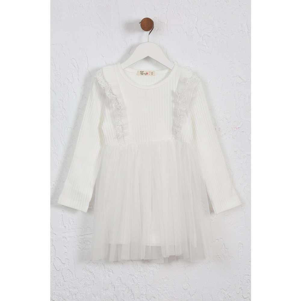 Kız Çocuk Elbise Çift Fırfırlı - Krem (98/122)
