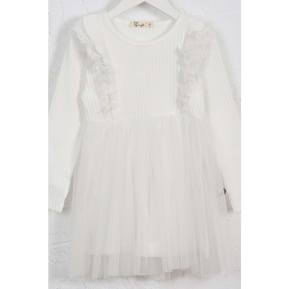 Kız Çocuk Elbise Çift Fırfırlı - Krem (98/122)