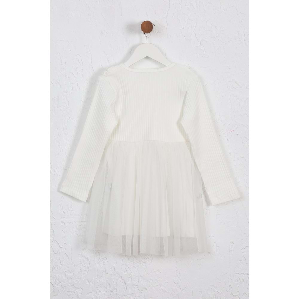 Kız Çocuk Elbise Çift Fırfırlı - Krem (98/122)