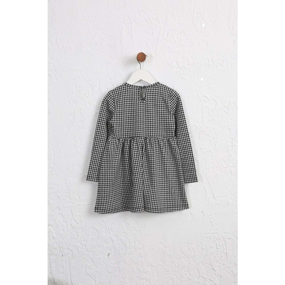 Kız çocuk Elbise Dantelli Düğmeli - Beyaz-Siyah (98/122)