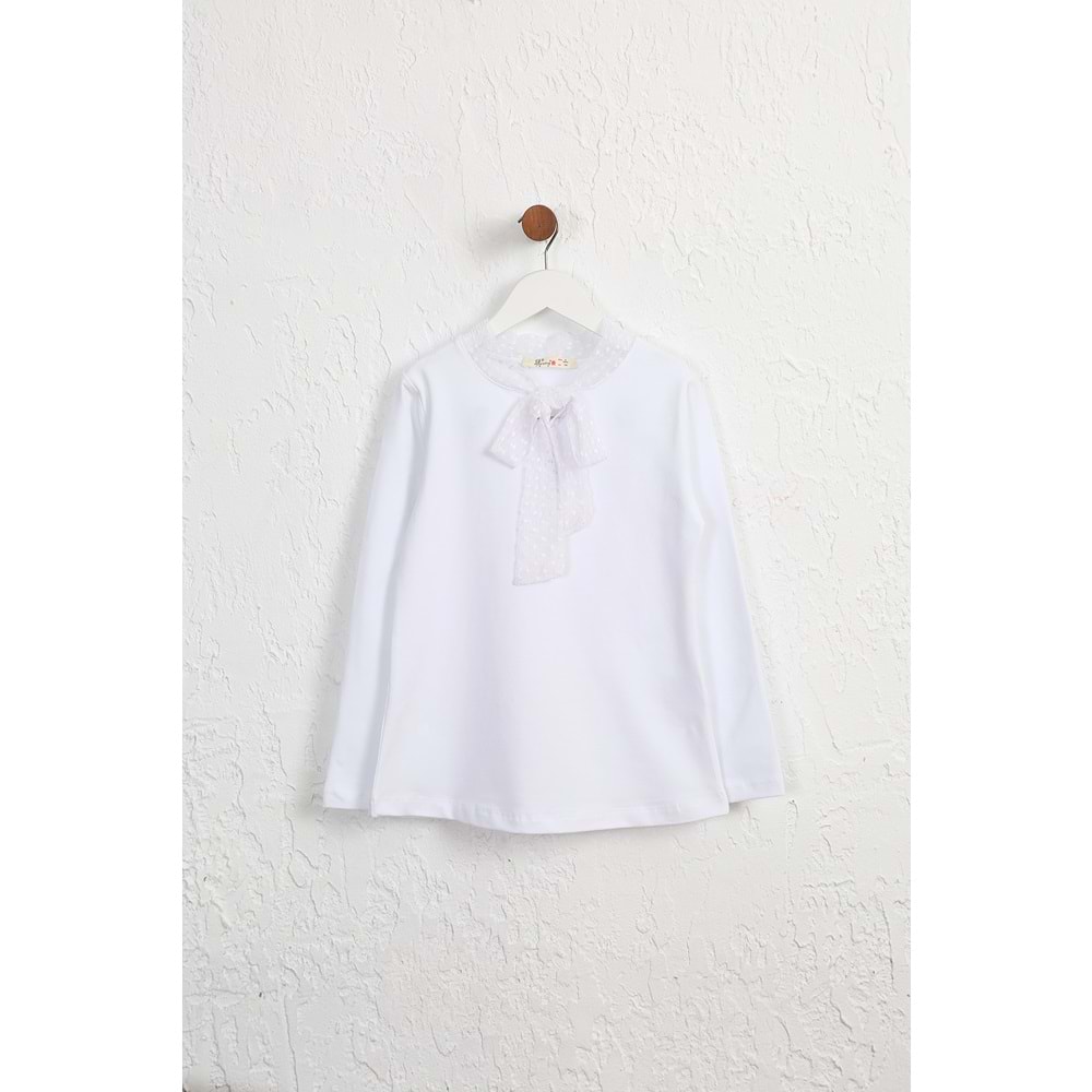 Kız Çocuk Tişört Tüllü Papyonlu - Barmy Kids - Beyaz (128/152)