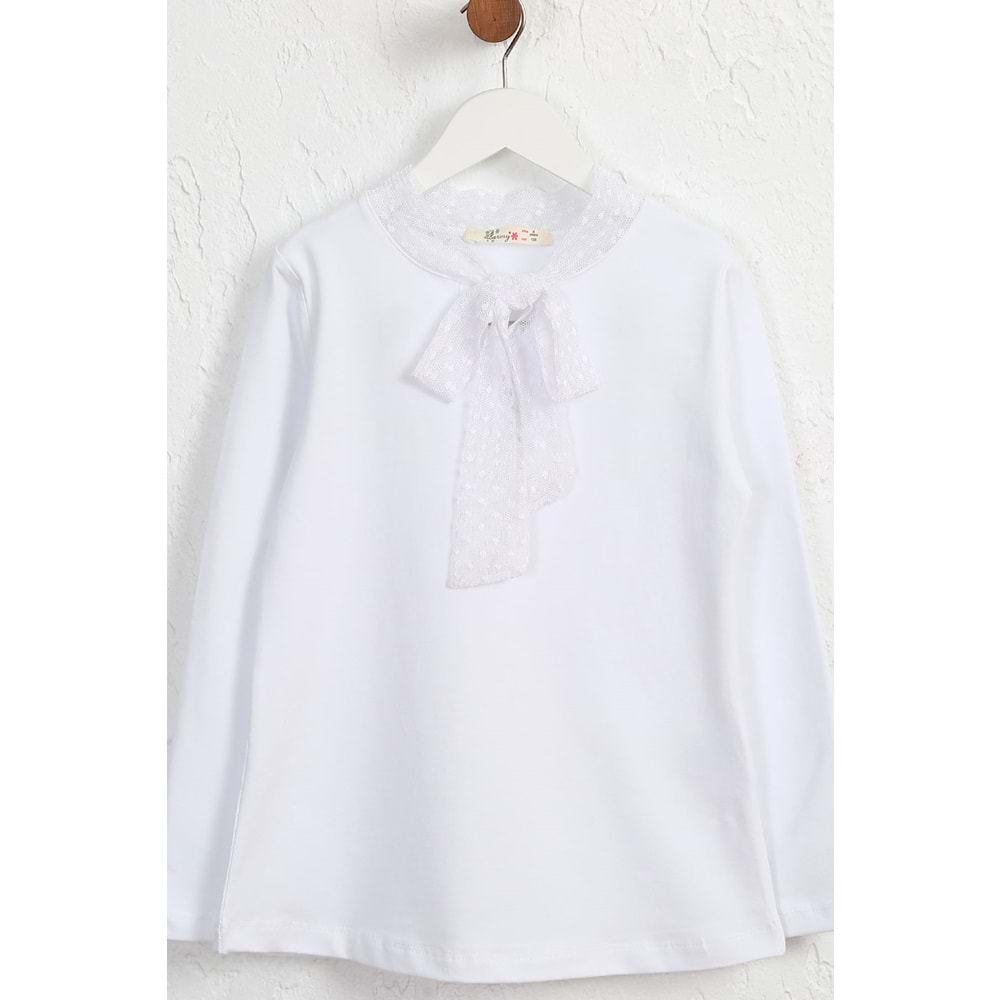 Kız Çocuk Tişört Tüllü Papyonlu - Barmy Kids - Beyaz (128/152)