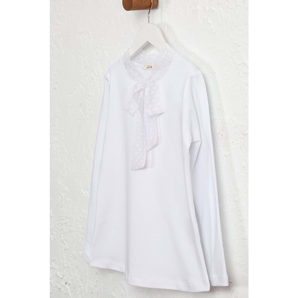 Kız Çocuk Tişört Tüllü Papyonlu - Barmy Kids - Beyaz (128/152)