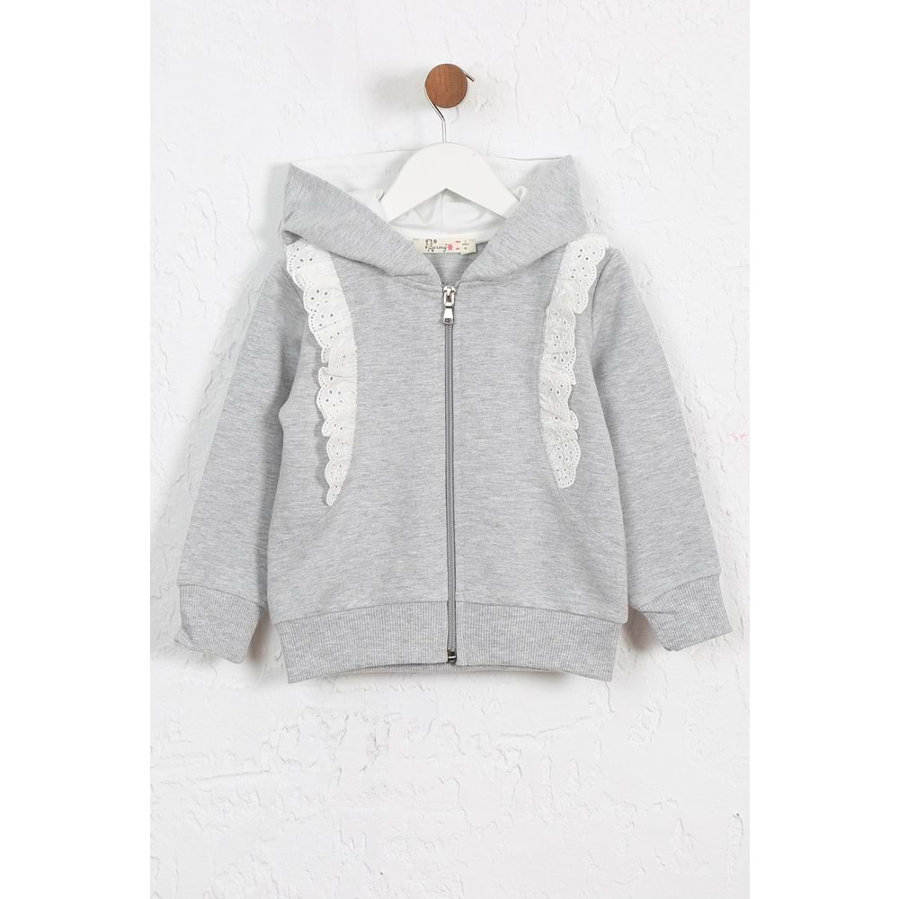 Kız Çocuk Hırka Yanları Dantelli - Gri (92/116)