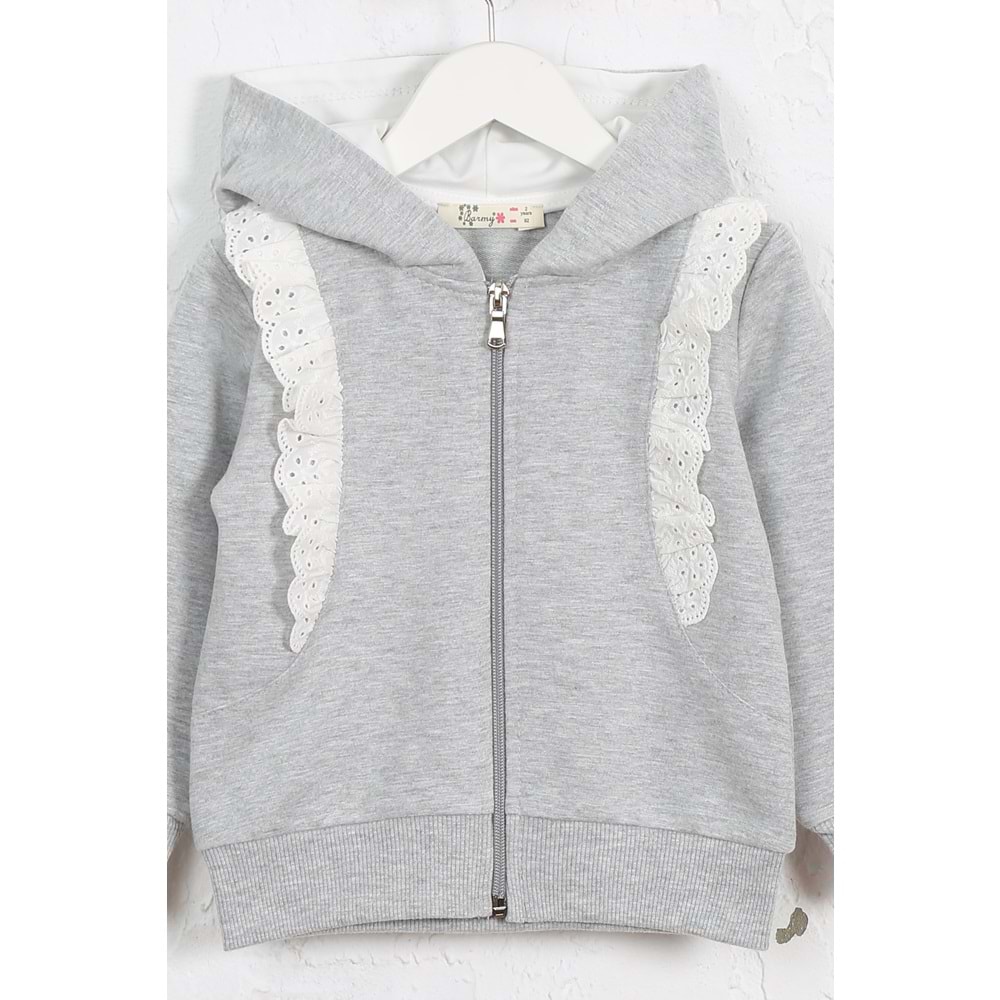 Kız Çocuk Hırka Yanları Dantelli - Gri (92/116)