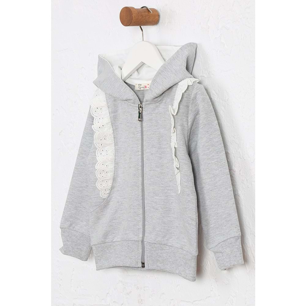 Kız Çocuk Hırka Yanları Dantelli - Gri (92/116)