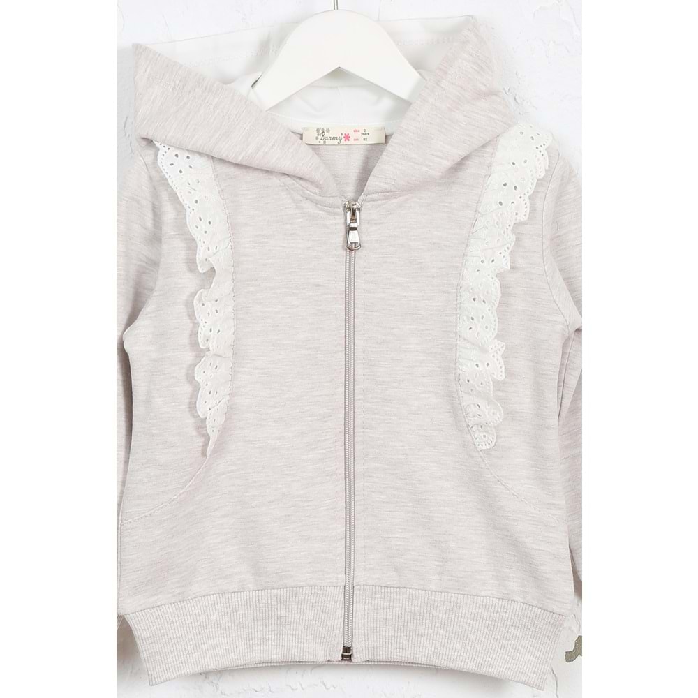 Kız Çocuk Hırka Yanları Dantelli - Kahve Melanj (92/116)