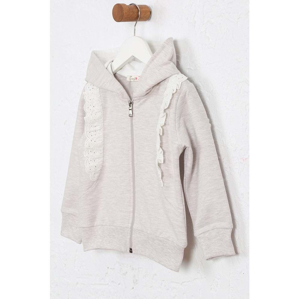 Kız Çocuk Hırka Yanları Dantelli - Kahve Melanj (92/116)