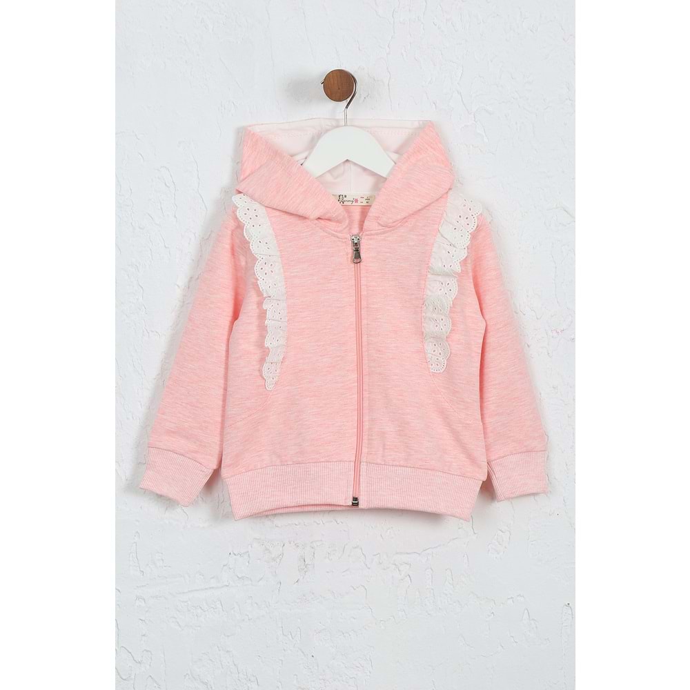 Kız Çocuk Hırka Yanları Dantelli - Pembe Melanj (92/116)