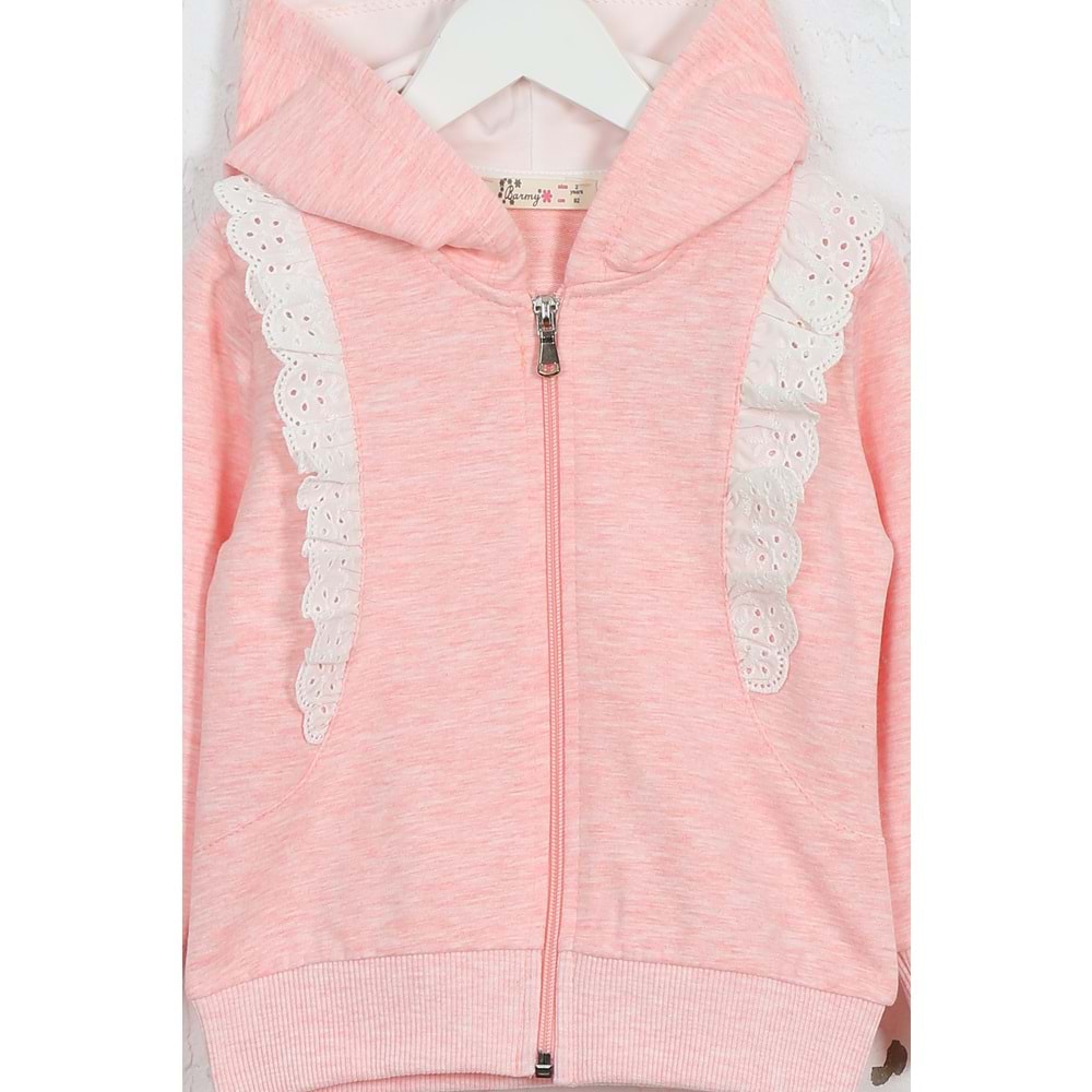 Kız Çocuk Hırka Yanları Dantelli - Pembe Melanj (92/116)