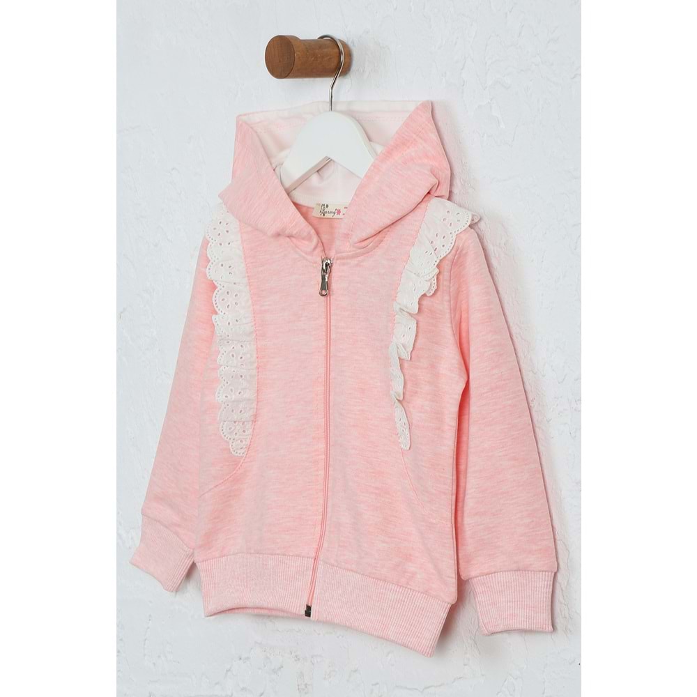 Kız Çocuk Hırka Yanları Dantelli - Pembe Melanj (92/116)