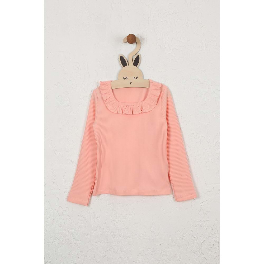 Kız Çocuk Tişört Kare Yakalı - Yavruağzı (128/152)