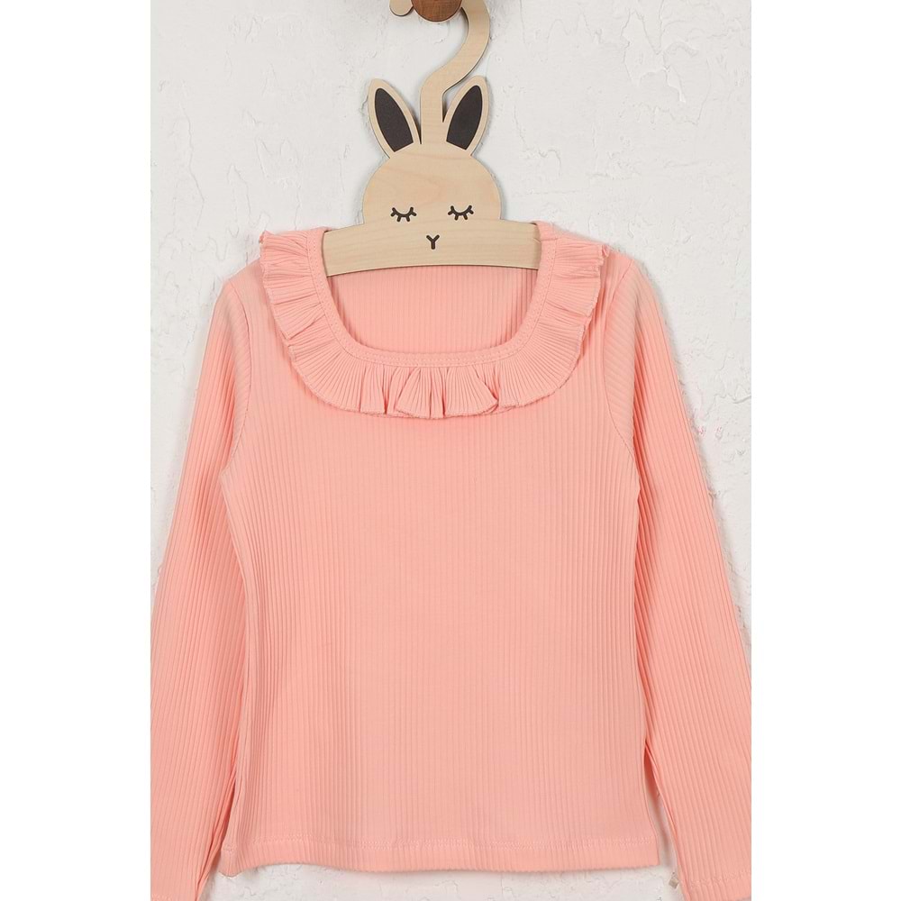 Kız Çocuk Tişört Kare Yakalı - Yavruağzı (128/152)