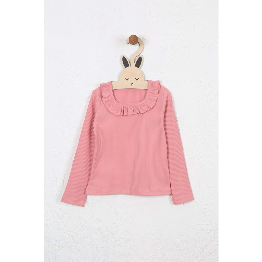 Kız Çocuk Tişört Kare Yakalı - Gül Kurusu (128/152)