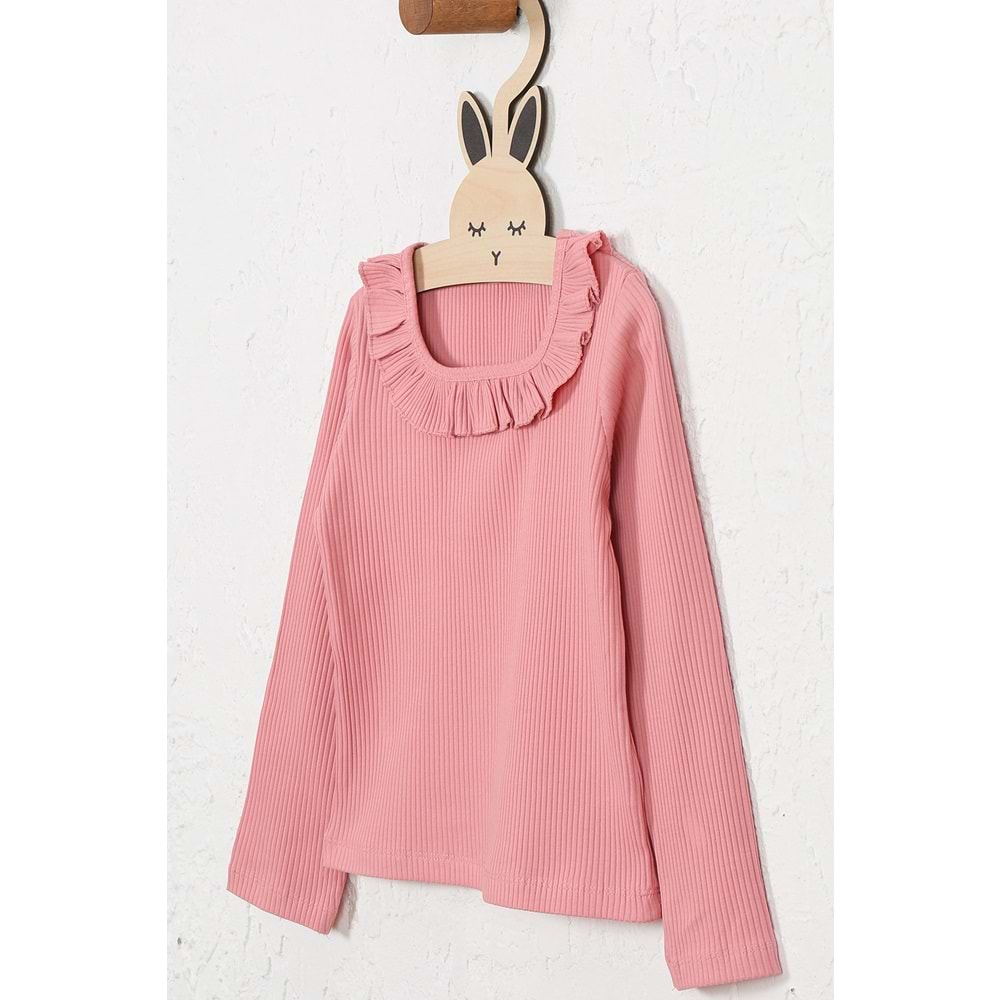 Kız Çocuk Tişört Kare Yakalı - Gül Kurusu (128/152)