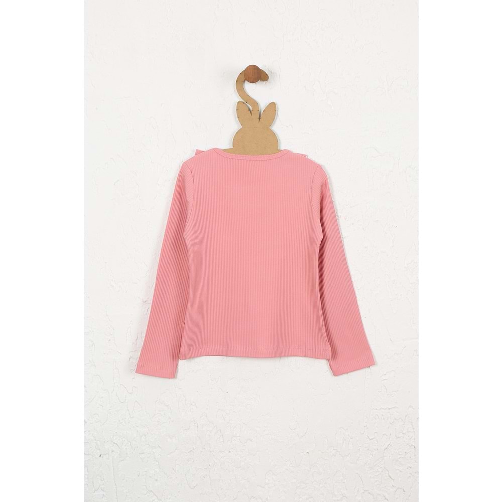 Kız Çocuk Tişört Kare Yakalı - Gül Kurusu (128/152)