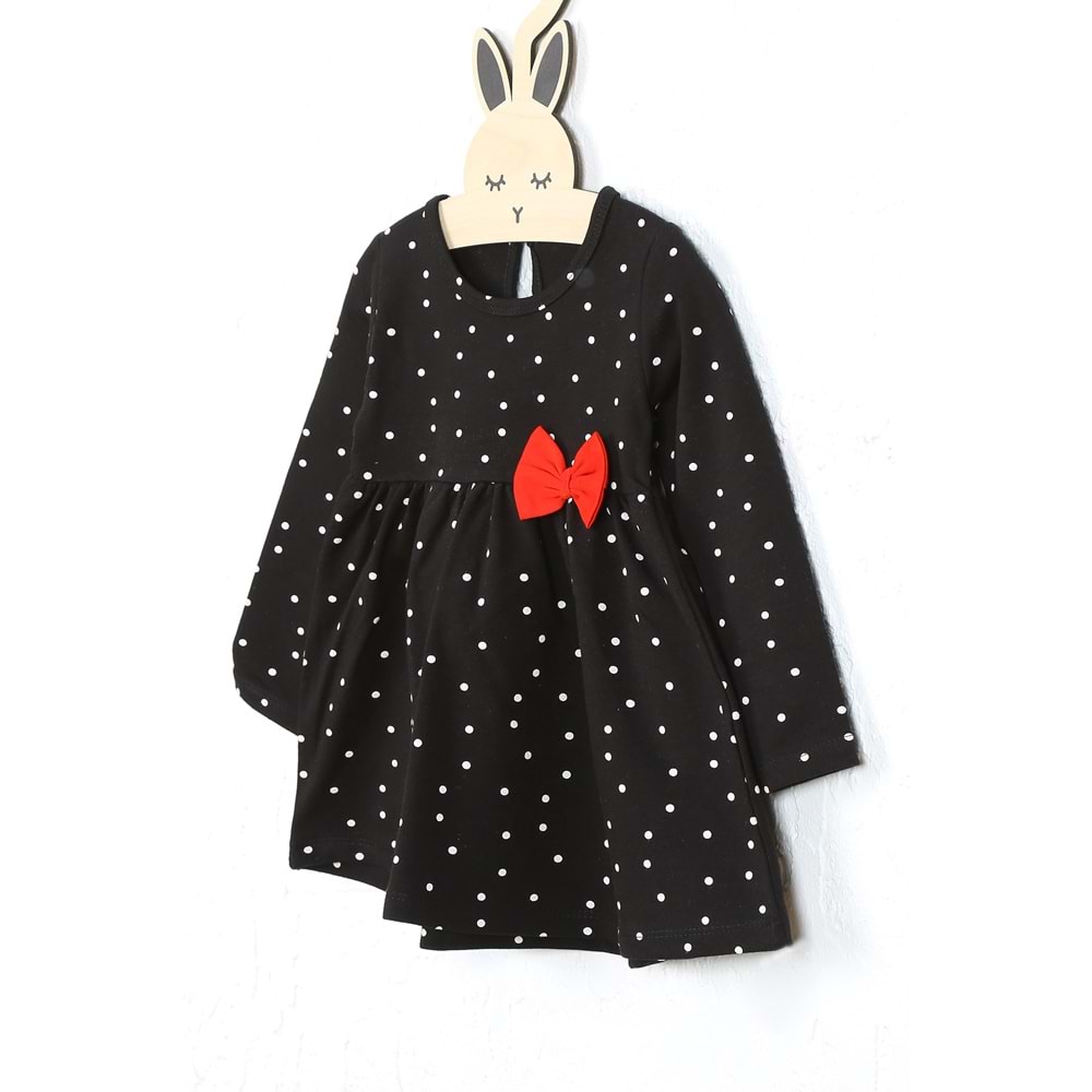 Kız Çocuk Elbise Küçük Puantiyeli - Siyah (86/110)