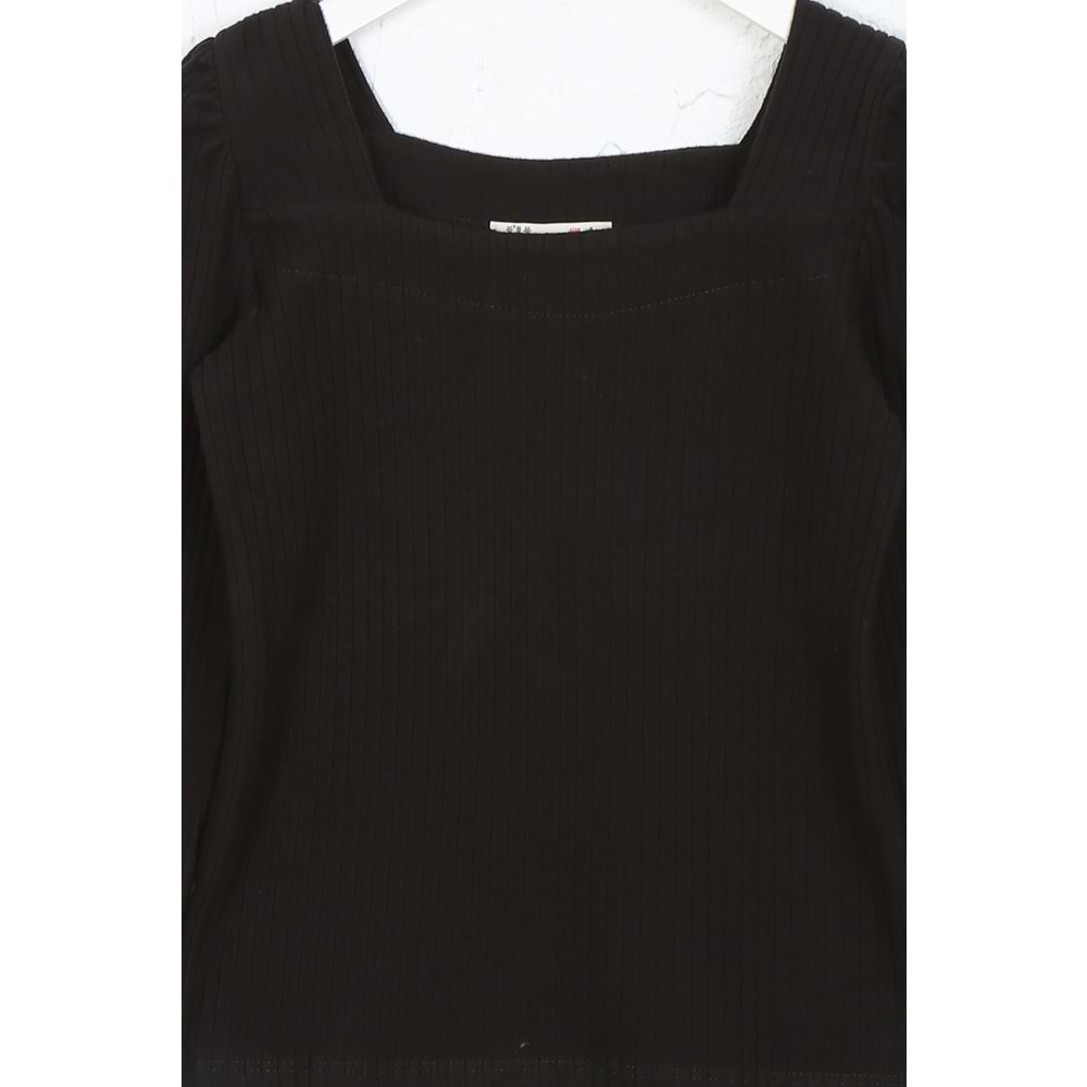 Kız Çocuk Tişört Dikdörtgen Yaka - Siyah (128/152)