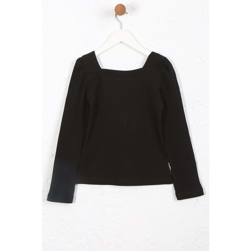 Kız Çocuk Tişört Dikdörtgen Yaka - Siyah (128/152)