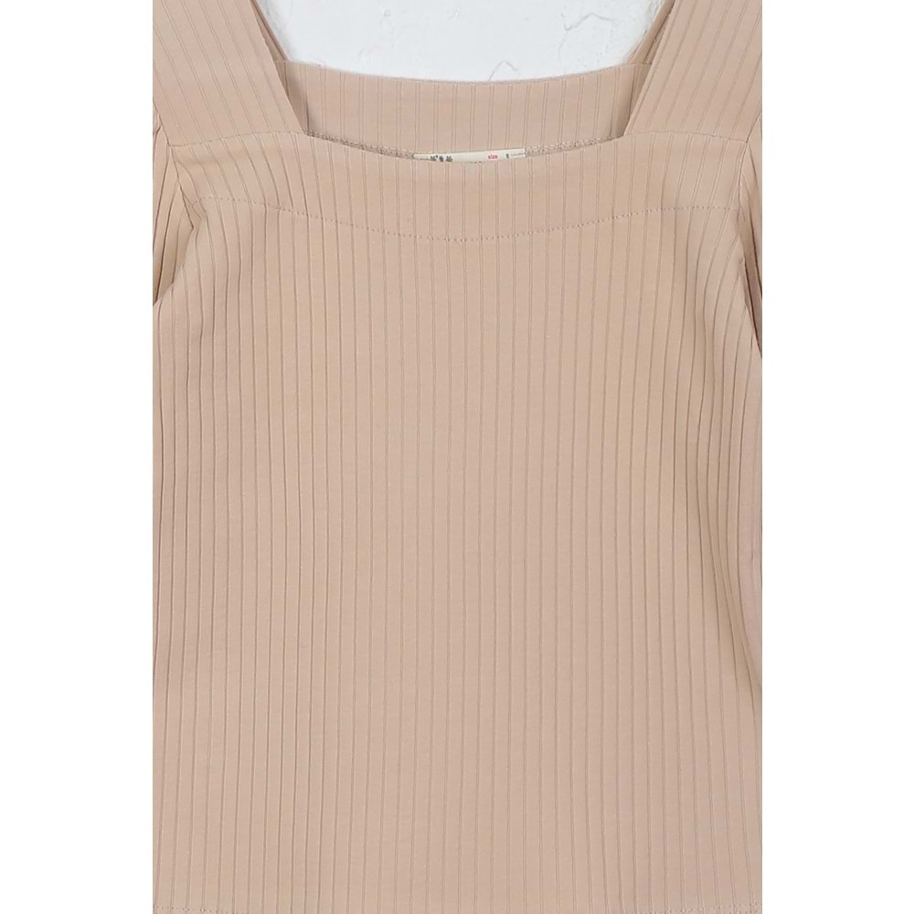 Kız Çocuk Tişört Dikdörtgen Yaka - Sütlü Kahve (128/152)