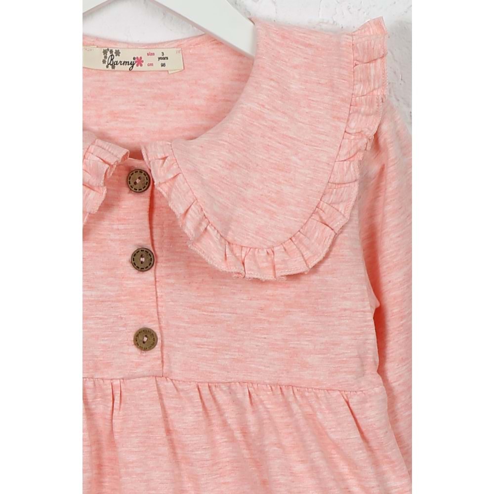 Kız Çocuk Elbise 3 Düğmeli - Pembe Melanj (98/122)