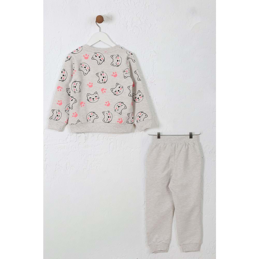 Kız Çocuk Sweat Takım Kediler Baskılı - Kahve Melanj (98/122)
