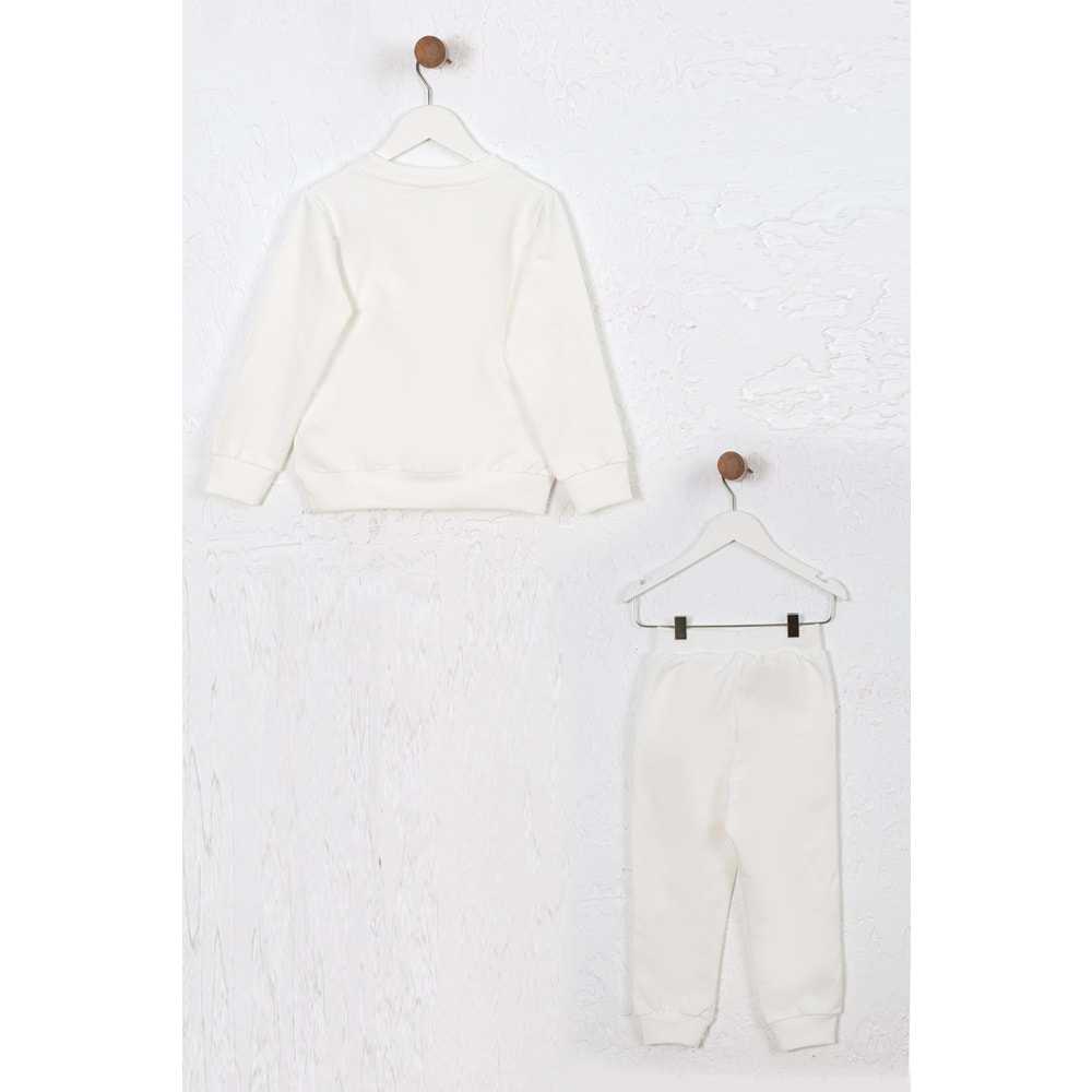 Kız Çocuk Sweat Takım Kabartmalı Baskı - Krem (98/122)