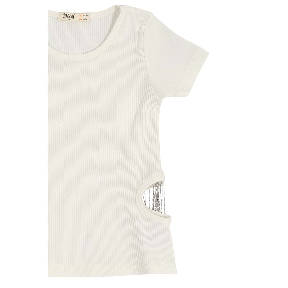 Kız Çocuk Tişört Çift Zincirli - Krem (128/152)