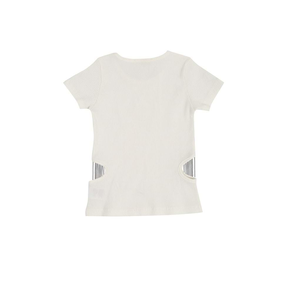 Kız Çocuk Tişört Çift Zincirli - Krem (128/152)